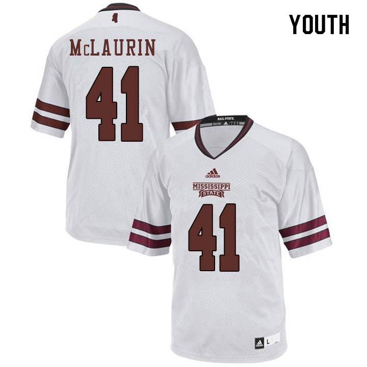 Youth #41 Mark McLaurin Mississippi State Bulldogs College Football Jerseys Sale-White - Click Image to Close